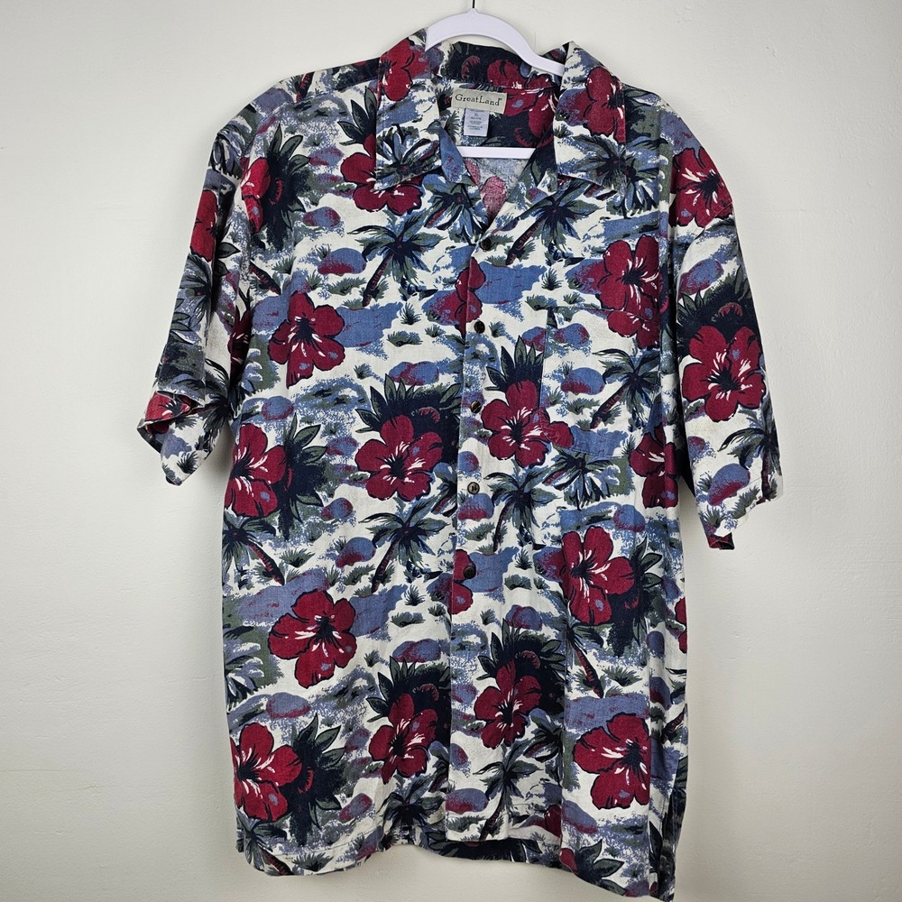 VTG GreatLand Shirt Mens XL Multicolor Floral Hawaiian Short Sleeve Button Up
